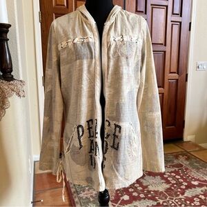 Murmur Off White Peace Love Cotton Utility Jacket With Embroidery Rivets Size L